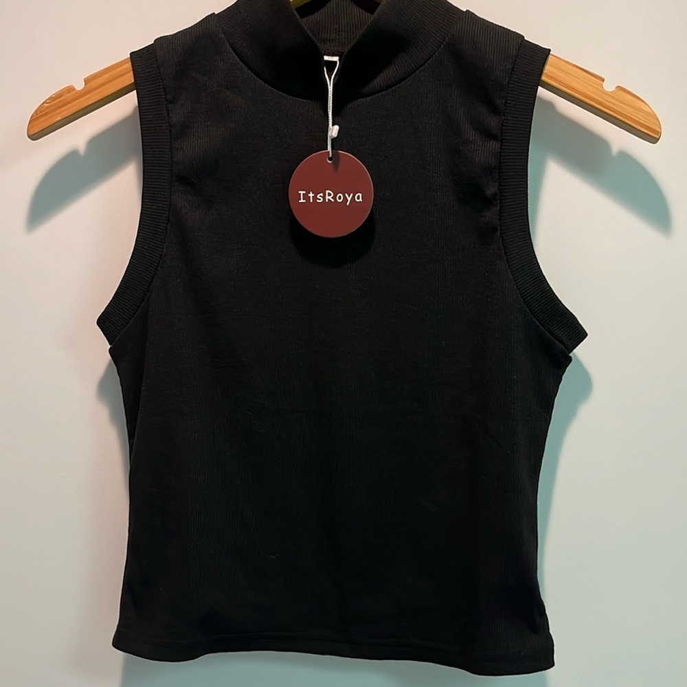 Sleeveless Black Mock Neck Crop Top
Size Small Fall 2024